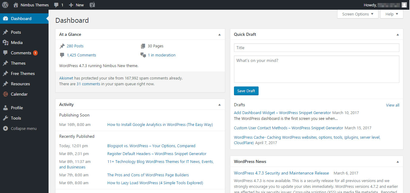 Wordpress Dashboard