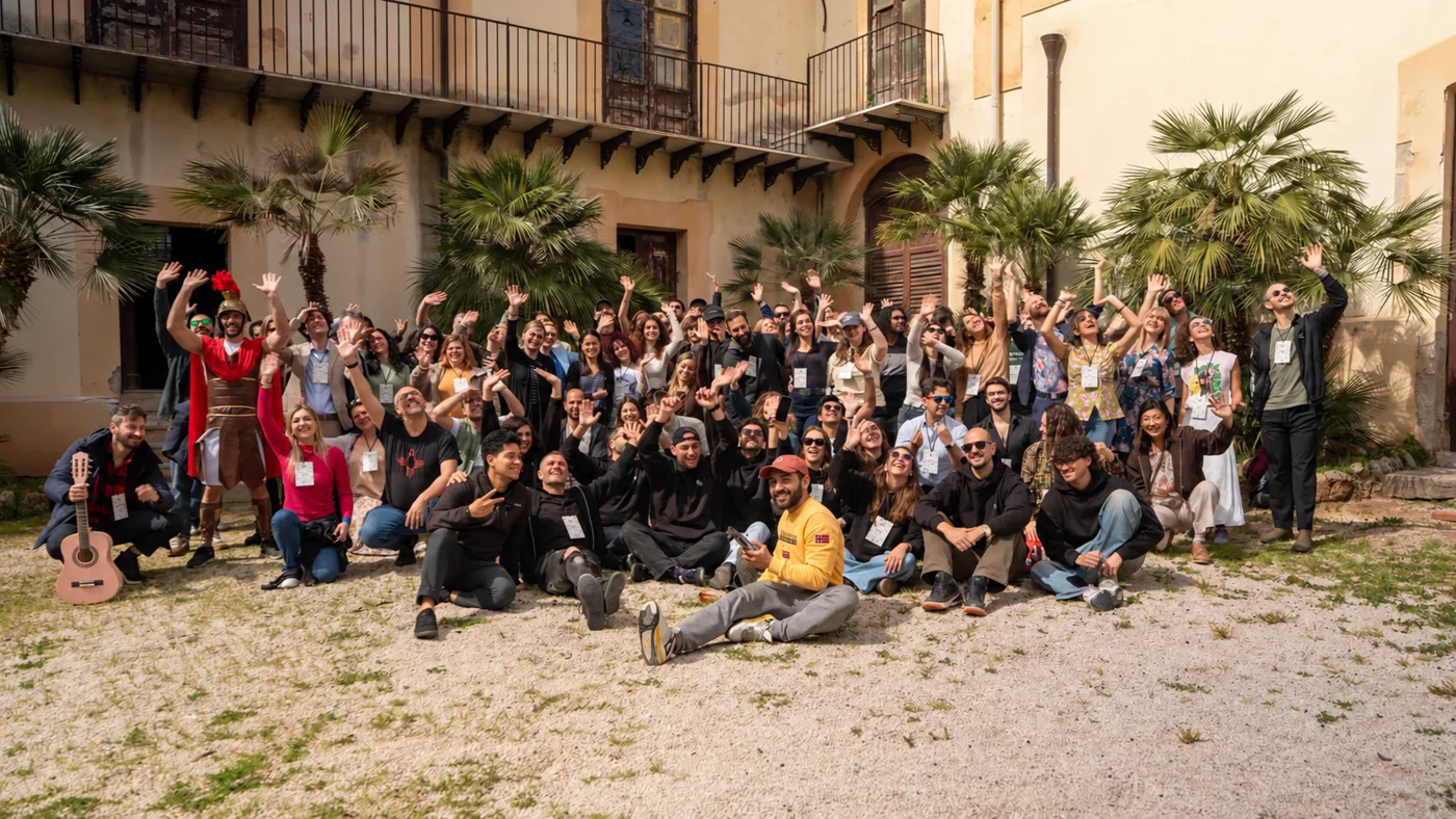 Italia Nomad Fest attendees gathered in a courtyard in Palermo